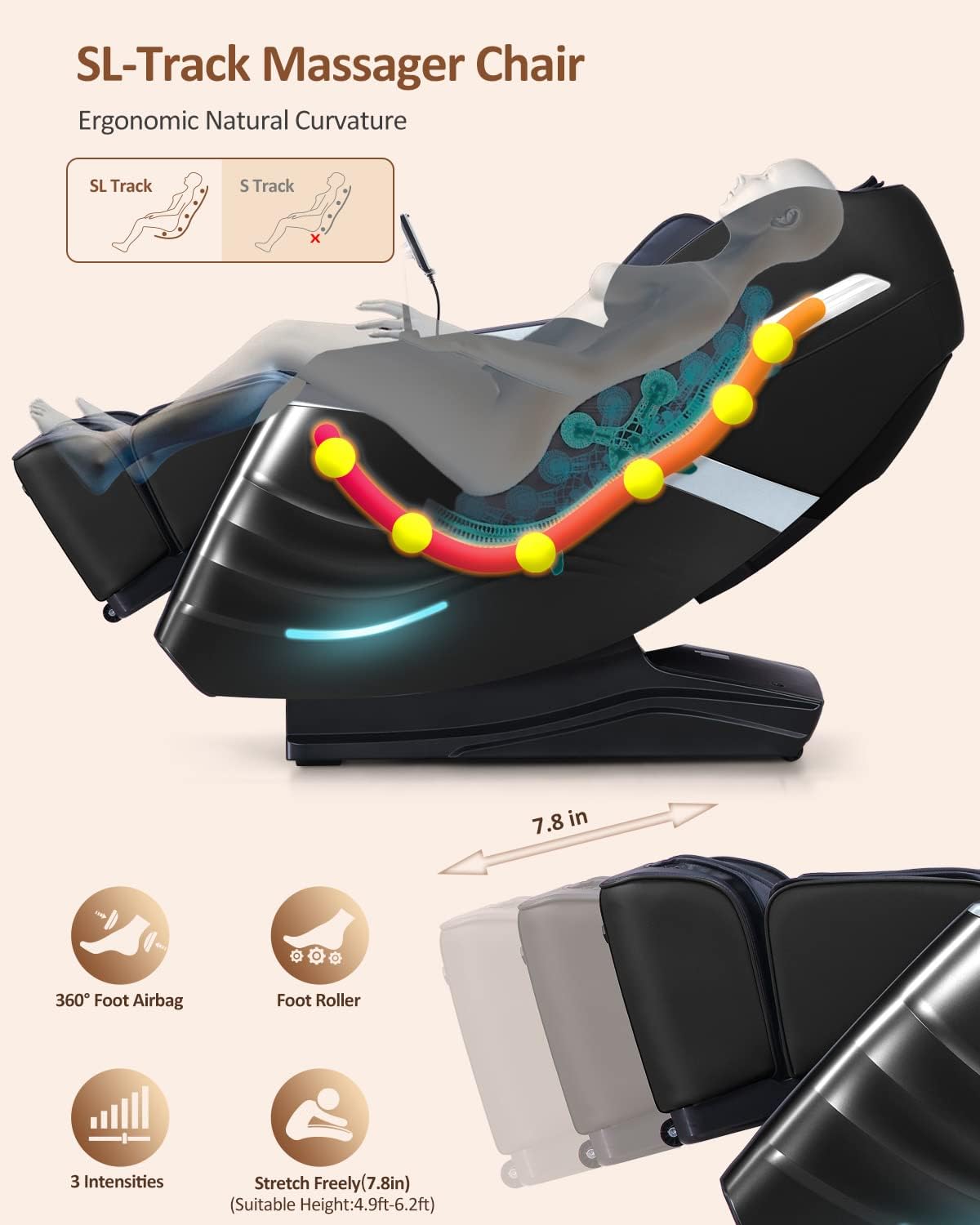 2025 Massage Chair Full Body, 15 Modes Zero Gravity Sl-Track Shiatsu Massage Chair Built-In Heat System, Airbag Massage with Body Scan, Deep Yoga Stretch, Calfrest Extension and AI Control(Black)