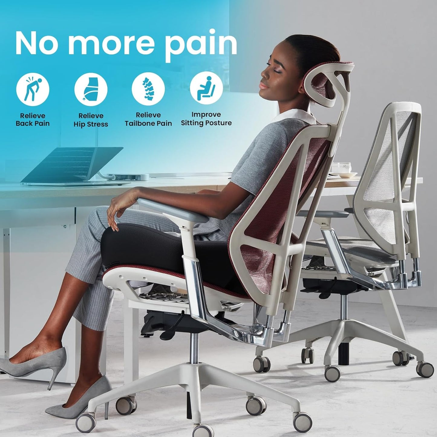 Seat Cushion, Memory Foam Cushions for Office Chair - Ergonomic Chair Cushions for Tailbone Pain Relief, Sciatica & Back Support, Office Chair Cushion & Car Seat Cushion
