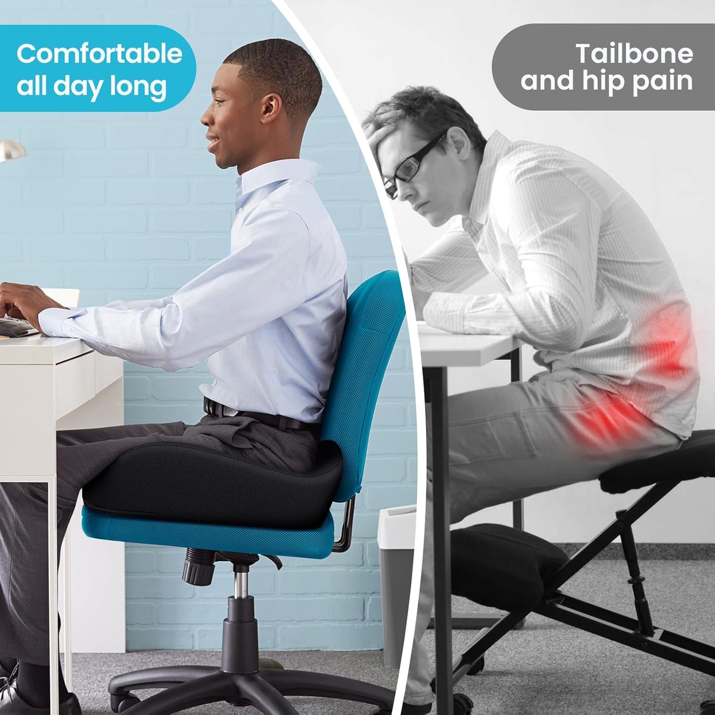 Seat Cushion, Memory Foam Cushions for Office Chair - Ergonomic Chair Cushions for Tailbone Pain Relief, Sciatica & Back Support, Office Chair Cushion & Car Seat Cushion