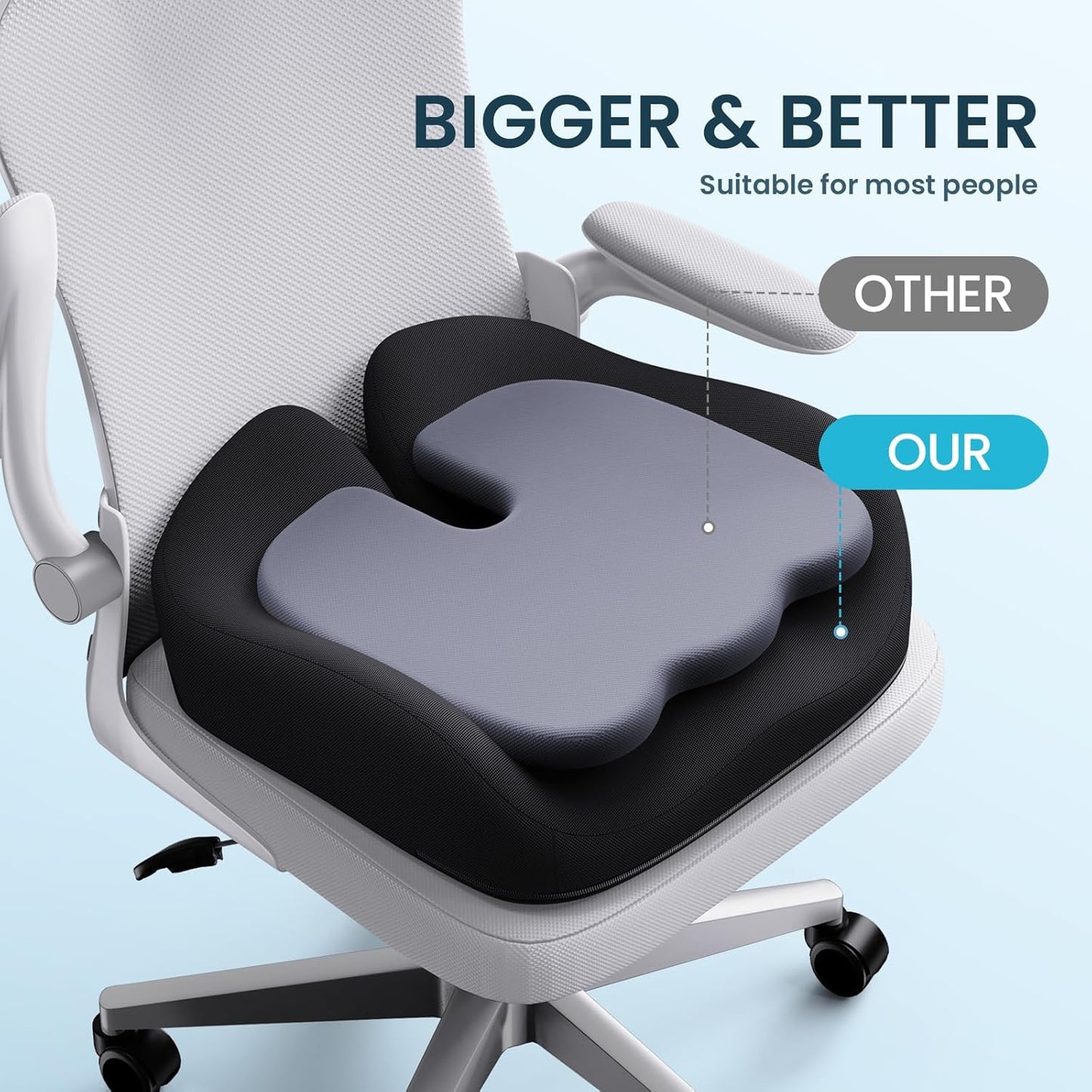Seat Cushion, Memory Foam Cushions for Office Chair - Ergonomic Chair Cushions for Tailbone Pain Relief, Sciatica & Back Support, Office Chair Cushion & Car Seat Cushion