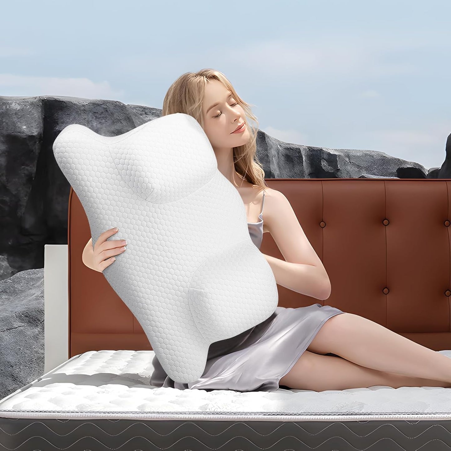 Back Sleeper Beauty Pillow - Anti-Wrinkle & Anti-Aging Memory Foam Pillow, Cervical Neck Pillow for Neck and Shoulder Pain Relief, Back Sleeping Reduces Pressure on Skin - White