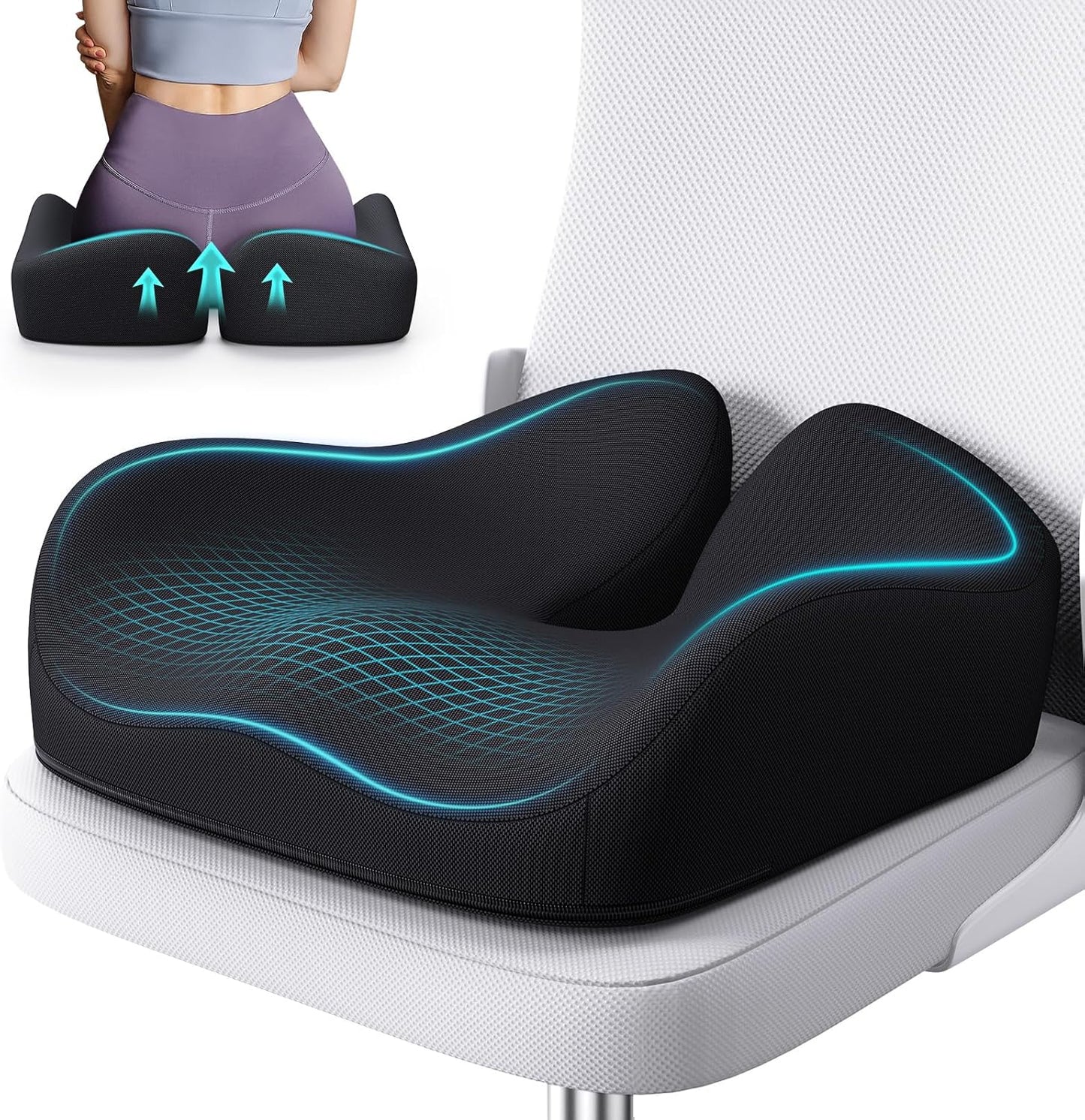Seat Cushion, Memory Foam Cushions for Office Chair - Ergonomic Chair Cushions for Tailbone Pain Relief, Sciatica & Back Support, Office Chair Cushion & Car Seat Cushion