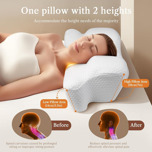 Back Sleeper Beauty Pillow - Anti-Wrinkle & Anti-Aging Memory Foam Pillow, Cervical Neck Pillow for Neck and Shoulder Pain Relief, Back Sleeping Reduces Pressure on Skin - White