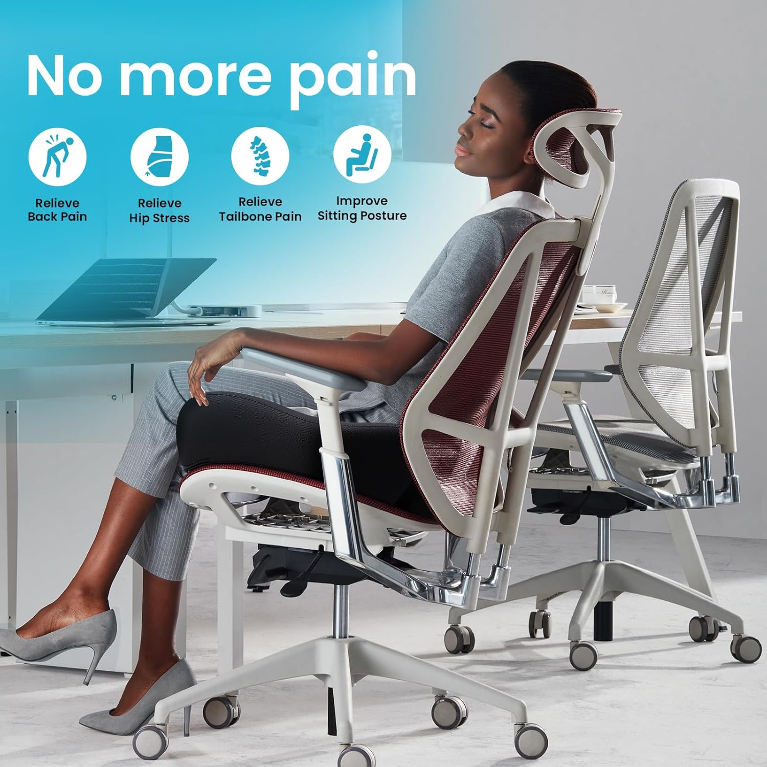 Seat Cushion, Memory Foam Cushions for Office Chair - Ergonomic Chair Cushions for Tailbone Pain Relief, Sciatica & Back Support, Office Chair Cushion & Car Seat Cushion