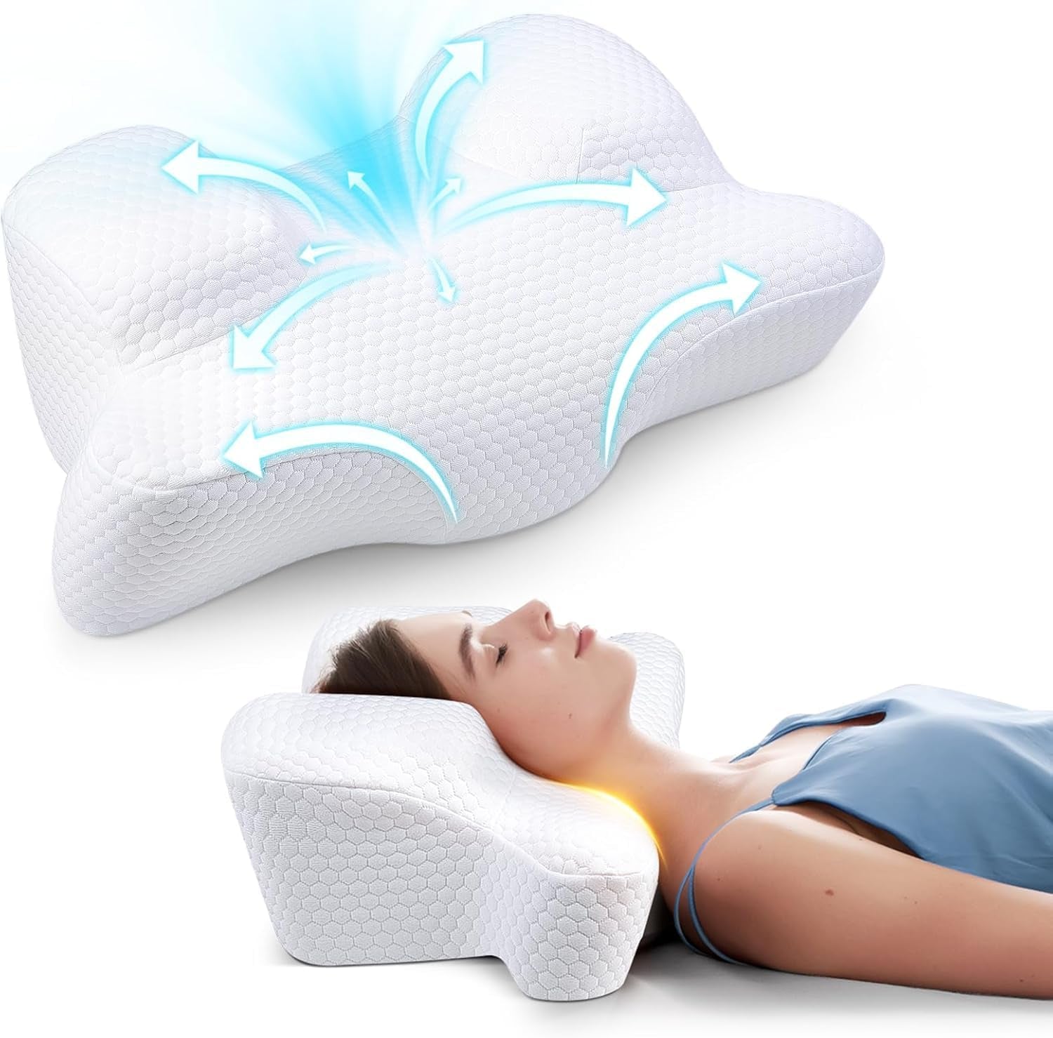 Back Sleeper Beauty Pillow - Anti-Wrinkle & Anti-Aging Memory Foam Pillow, Cervical Neck Pillow for Neck and Shoulder Pain Relief, Back Sleeping Reduces Pressure on Skin - White