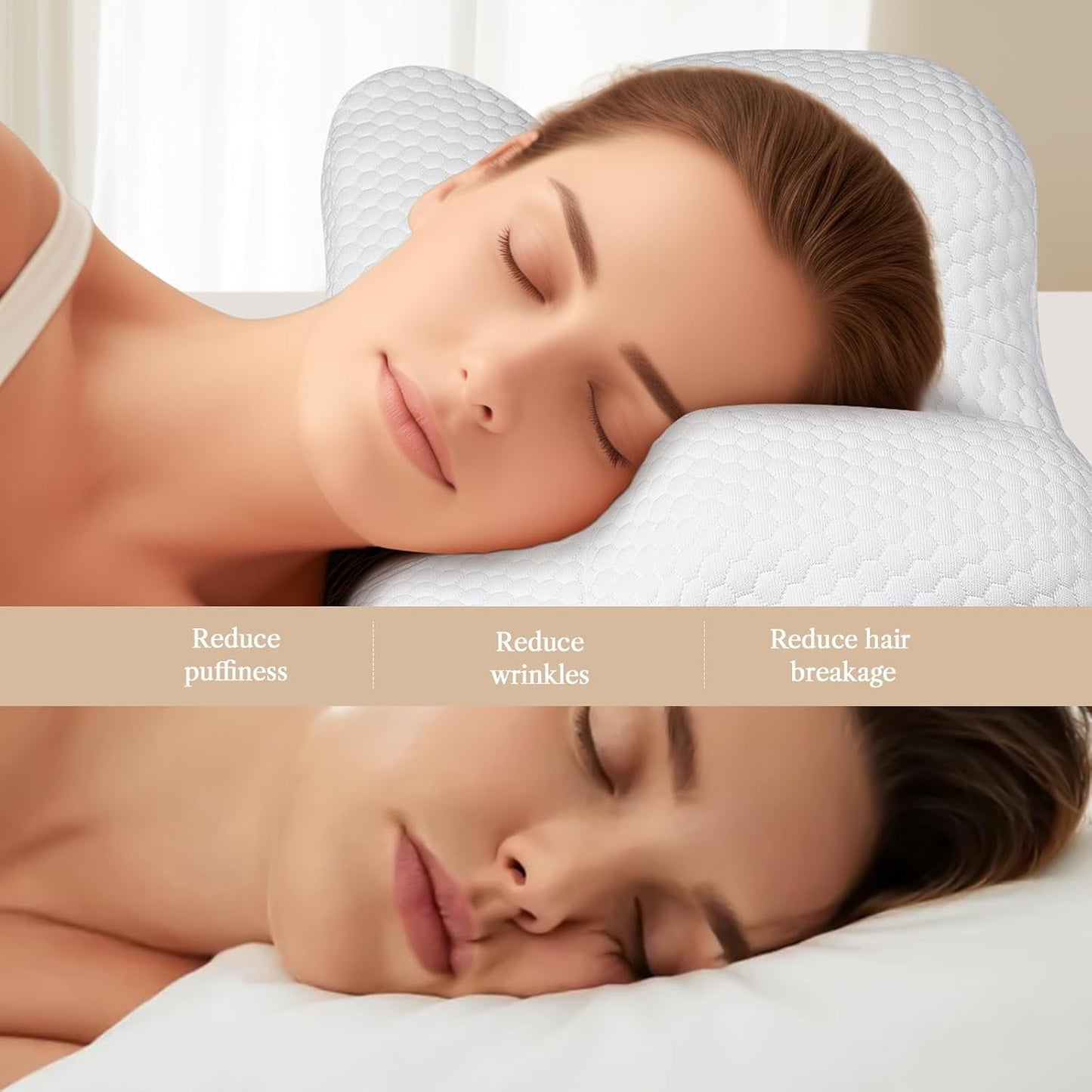 Back Sleeper Beauty Pillow - Anti-Wrinkle & Anti-Aging Memory Foam Pillow, Cervical Neck Pillow for Neck and Shoulder Pain Relief, Back Sleeping Reduces Pressure on Skin - White